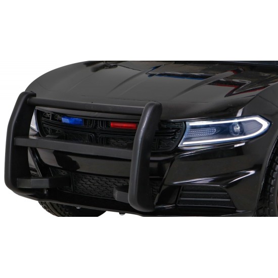 JOKO Elektrické autíčko Polícia s Megafónom, penové kolesá, kožené sedadlo, policajné majáky + zvuk Sirény, čierne