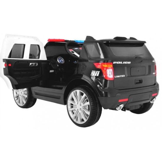 JOKO Elektrické autíčko Polícia SUV, penové kolesá, kožené sedadlo, FM rádio, Megafón, čierne