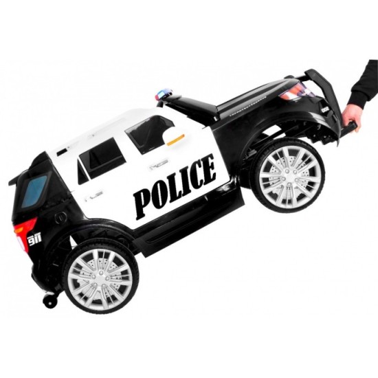 JOKO Elektrické autíčko Polícia SUV, penové kolesá, kožené sedadlo, FM rádio, Megafón, čierne