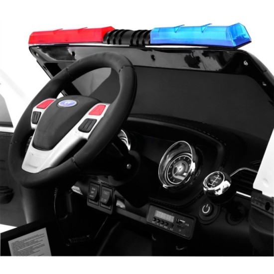 JOKO Elektrické autíčko Polícia SUV, penové kolesá, kožené sedadlo, FM rádio, Megafón, čierne
