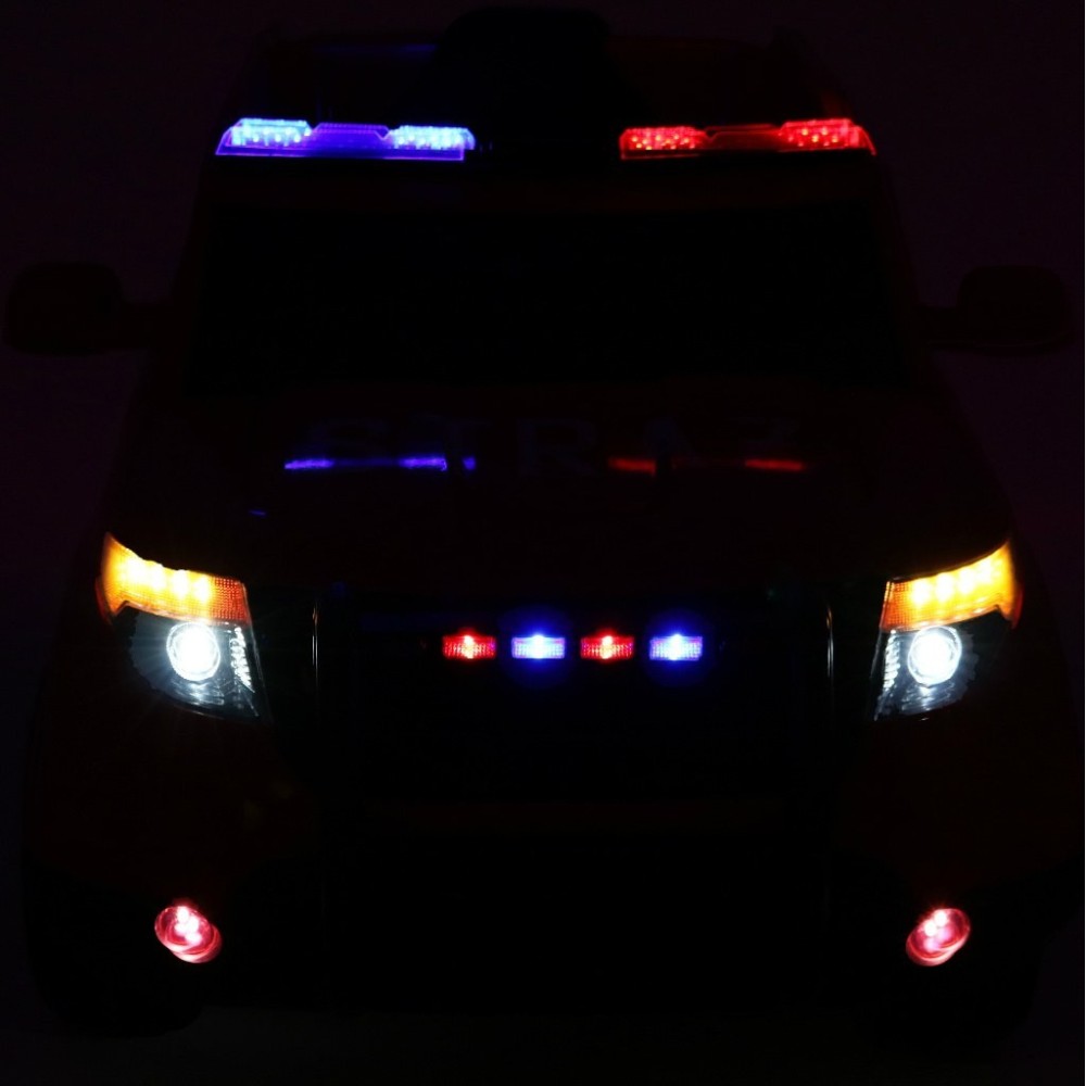 JOKO Elektrické autíčko Polícia SUV, penové kolesá, kožené sedadlo, FM rádio, Megafón, čierne