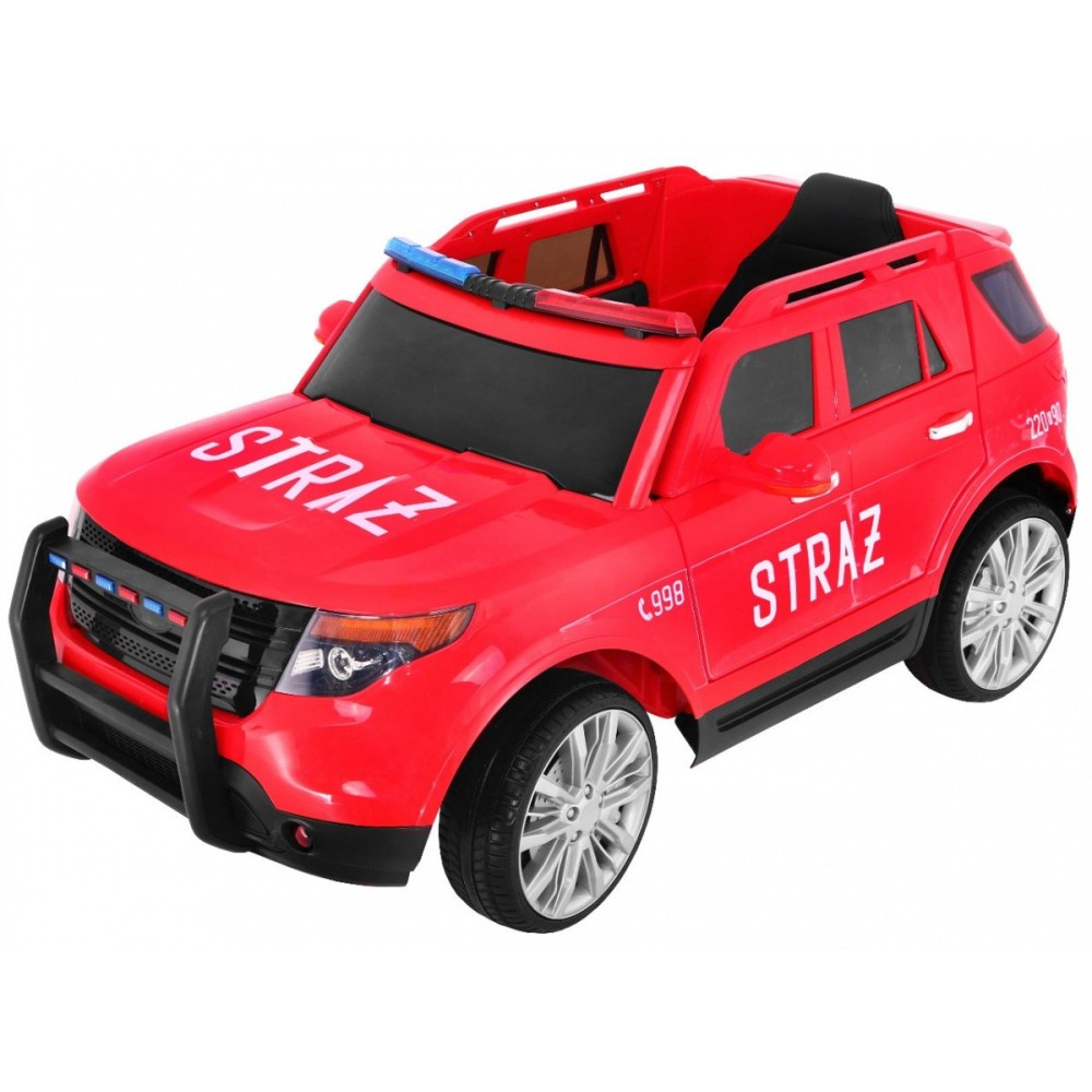 JOKO Elektrické autíčko SUV Hasičské auto s MEGAFÓNOM, penové kolesá, kožené sedadlo, FM Rádio, červené