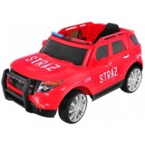 JOKO Elektrické autíčko SUV Hasičské auto s MEGAFÓNOM, penové kolesá, kožené sedadlo, FM Rádio, červené