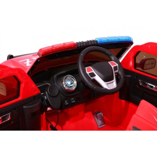 JOKO Elektrické autíčko SUV Hasičské auto s MEGAFÓNOM, penové kolesá, kožené sedadlo, FM Rádio, červené