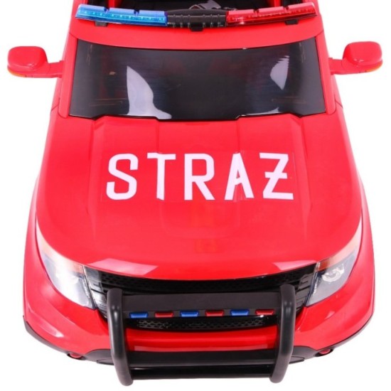 JOKO Elektrické autíčko SUV Hasičské auto s MEGAFÓNOM, penové kolesá, kožené sedadlo, FM Rádio, červené