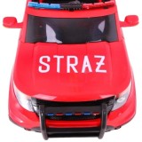 JOKO Elektrické autíčko SUV Hasičské auto s MEGAFÓNOM, penové kolesá, kožené sedadlo, FM Rádio, červené