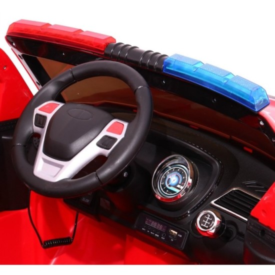 JOKO Elektrické autíčko SUV Hasičské auto s MEGAFÓNOM, penové kolesá, kožené sedadlo, FM Rádio, červené