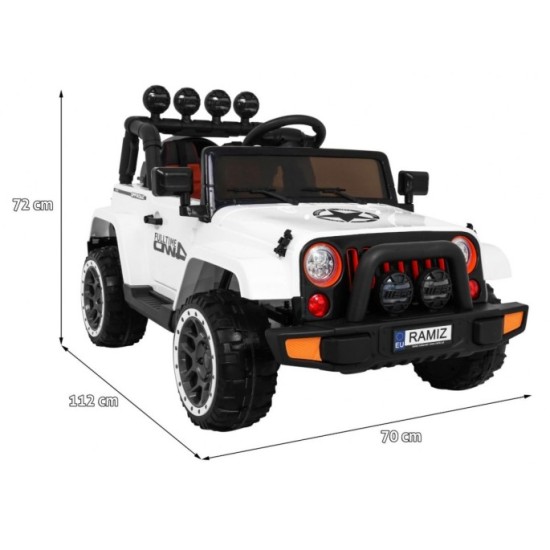 JOKO Elektrické autíčko JEEP 4x4 Terénny, penové kolesá, kožené sedadlo, USB, MP3, diaľkové ovládanie, biele