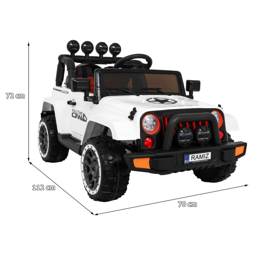JOKO Elektrické autíčko JEEP 4x4 Terénny, penové kolesá, kožené sedadlo, USB, MP3, diaľkové ovládanie, biele