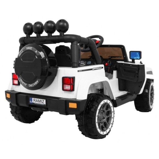 JOKO Elektrické autíčko JEEP 4x4 Terénny, penové kolesá, kožené sedadlo, USB, MP3, diaľkové ovládanie, biele