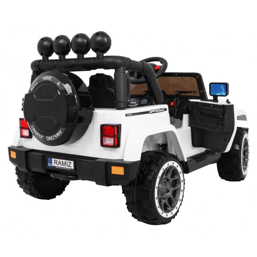 JOKO Elektrické autíčko JEEP 4x4 Terénny, penové kolesá, kožené sedadlo, USB, MP3, diaľkové ovládanie, biele