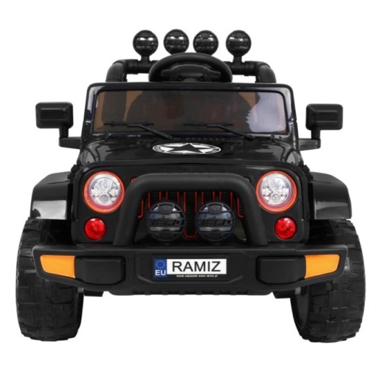 JOKO Elektrické autíčko JEEP 4x4 Terénny, penové kolesá, kožené sedadlo, USB, MP3, diaľkové ovládanie, čierne