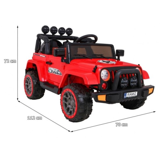 JOKO Elektrické autíčko JEEP 4x4 Terénny, penové kolesá, kožené sedadlo, USB, MP3, diaľkové ovládanie, červené