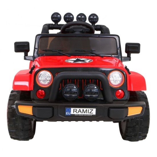 JOKO Elektrické autíčko JEEP 4x4 Terénny, penové kolesá, kožené sedadlo, USB, MP3, diaľkové ovládanie, červené