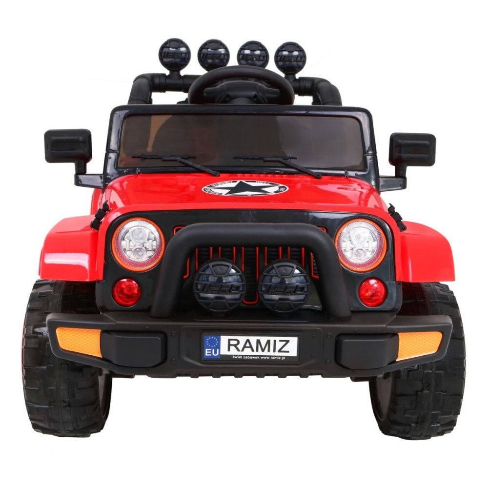 JOKO Elektrické autíčko JEEP 4x4 Terénny, penové kolesá, kožené sedadlo, USB, MP3, diaľkové ovládanie, červené