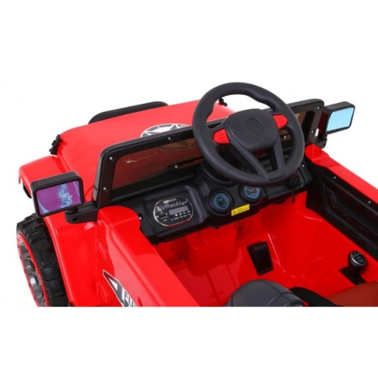 JOKO Elektrické autíčko JEEP 4x4 Terénny, penové kolesá, kožené sedadlo, USB, MP3, diaľkové ovládanie, červené