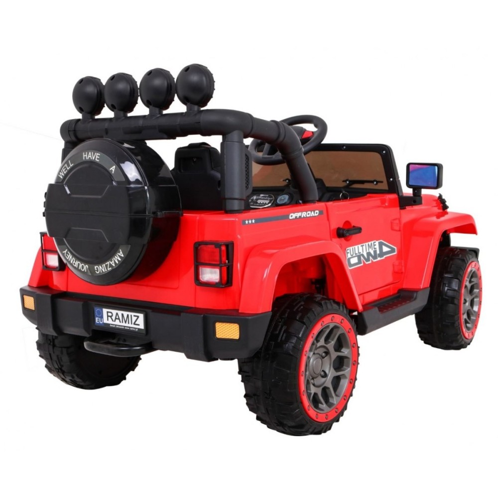 JOKO Elektrické autíčko JEEP 4x4 Terénny, penové kolesá, kožené sedadlo, USB, MP3, diaľkové ovládanie, červené