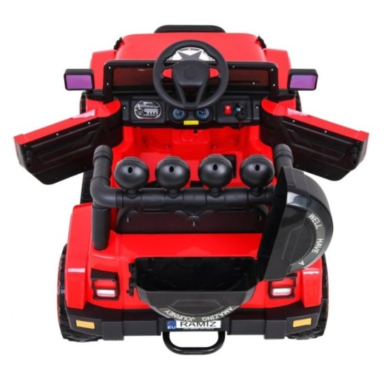 JOKO Elektrické autíčko JEEP 4x4 Terénny, penové kolesá, kožené sedadlo, USB, MP3, diaľkové ovládanie, červené