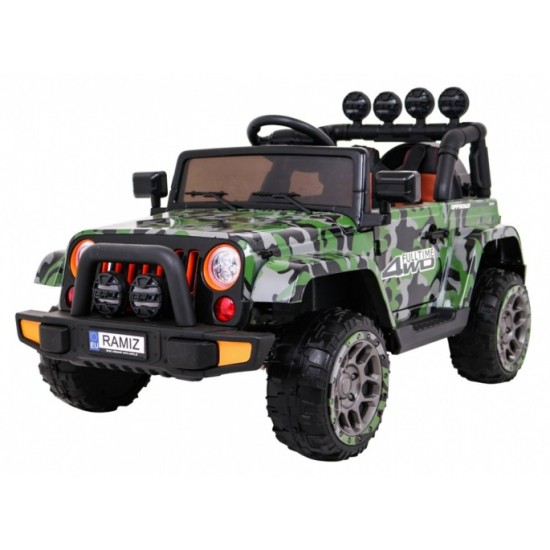 JOKO Elektrické autíčko JEEP 4x4 Terénny, penové kolesá, kožené sedadlo, USB, MP3, diaľkové ovládanie, Lakované maskáčové