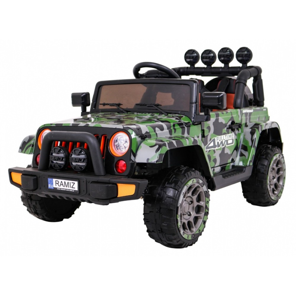 JOKO Elektrické autíčko JEEP 4x4 Terénny, penové kolesá, kožené sedadlo, USB, MP3, diaľkové ovládanie, Lakované maskáčové