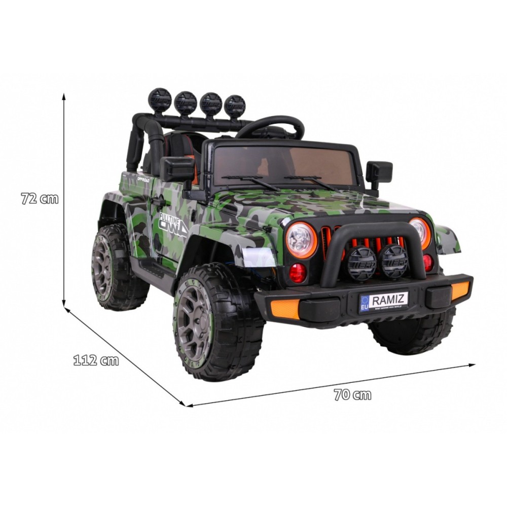 JOKO Elektrické autíčko JEEP 4x4 Terénny, penové kolesá, kožené sedadlo, USB, MP3, diaľkové ovládanie, Lakované maskáčové