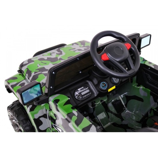JOKO Elektrické autíčko JEEP 4x4 Terénny, penové kolesá, kožené sedadlo, USB, MP3, diaľkové ovládanie, Lakované maskáčové