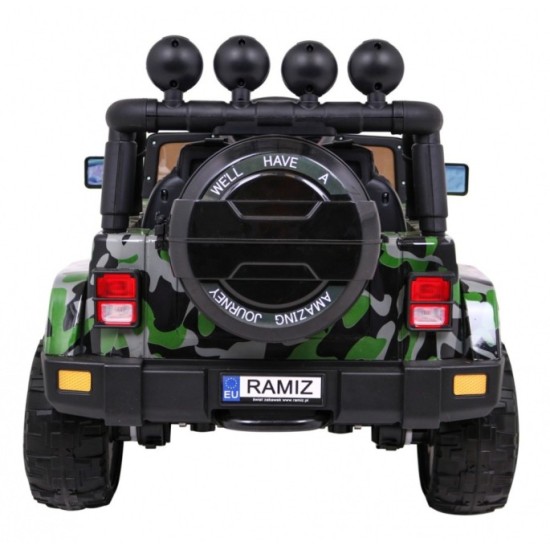 JOKO Elektrické autíčko JEEP 4x4 Terénny, penové kolesá, kožené sedadlo, USB, MP3, diaľkové ovládanie, Lakované maskáčové