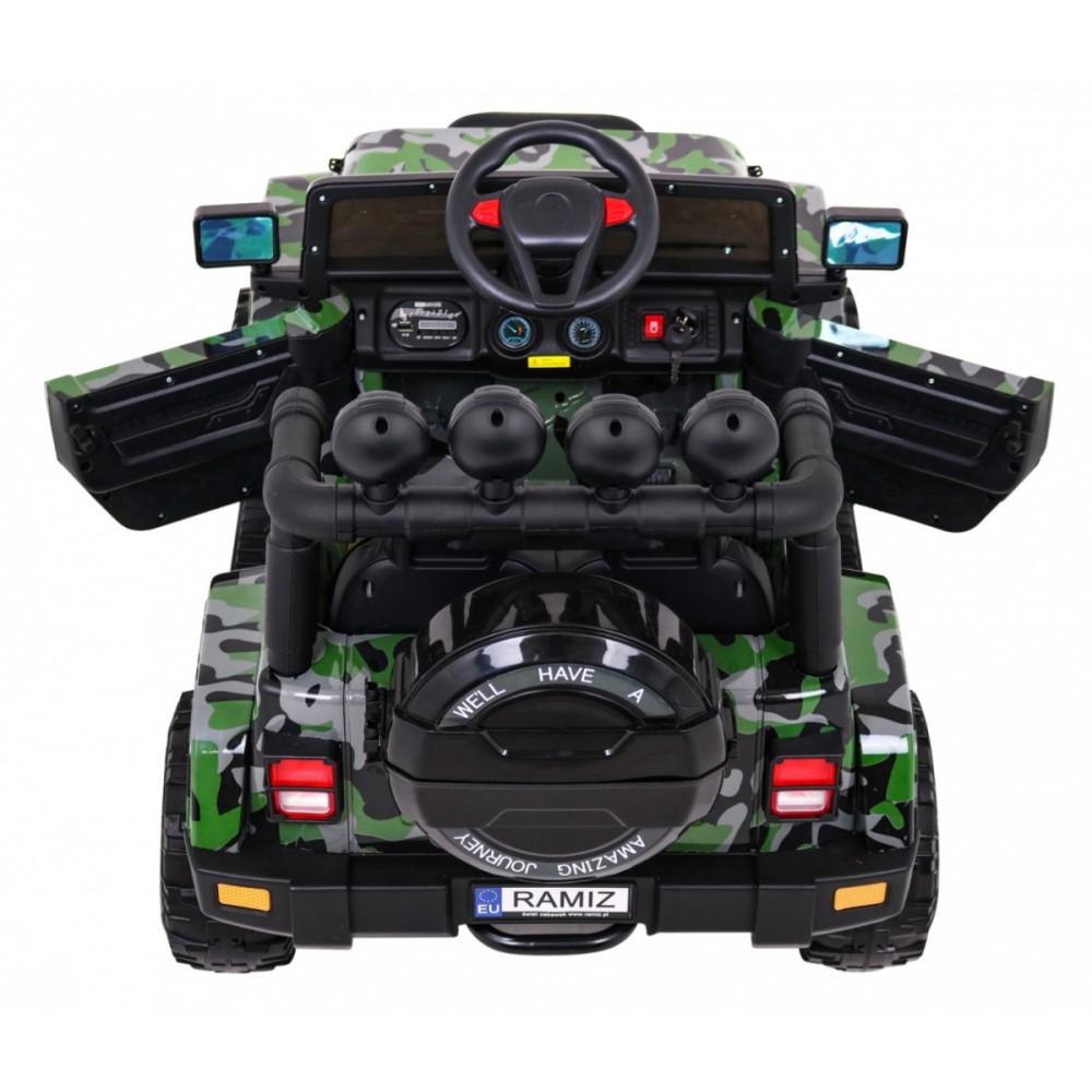 JOKO Elektrické autíčko JEEP 4x4 Terénny, penové kolesá, kožené sedadlo, USB, MP3, diaľkové ovládanie, Lakované maskáčové