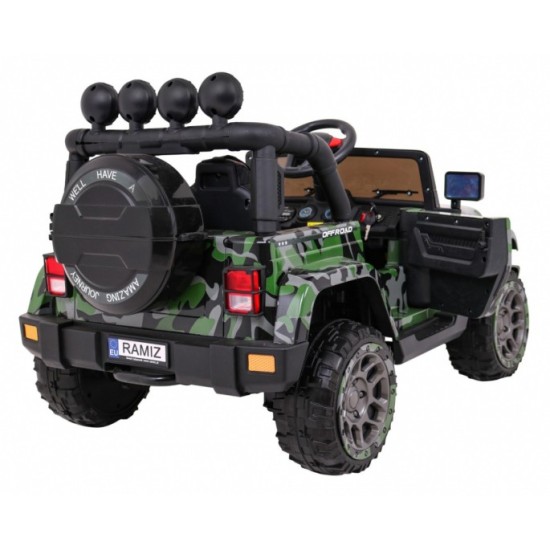 JOKO Elektrické autíčko JEEP 4x4 Terénny, penové kolesá, kožené sedadlo, USB, MP3, diaľkové ovládanie, Lakované maskáčové
