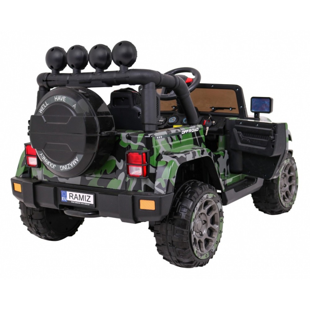 JOKO Elektrické autíčko JEEP 4x4 Terénny, penové kolesá, kožené sedadlo, USB, MP3, diaľkové ovládanie, Lakované maskáčové