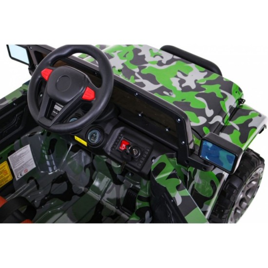 JOKO Elektrické autíčko JEEP 4x4 Terénny, penové kolesá, kožené sedadlo, USB, MP3, diaľkové ovládanie, Lakované maskáčové