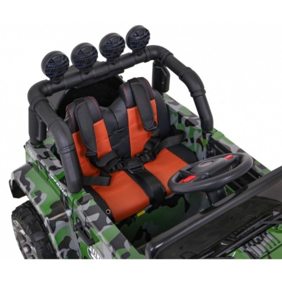 JOKO Elektrické autíčko JEEP 4x4 Terénny, penové kolesá, kožené sedadlo, USB, MP3, diaľkové ovládanie, Lakované maskáčové