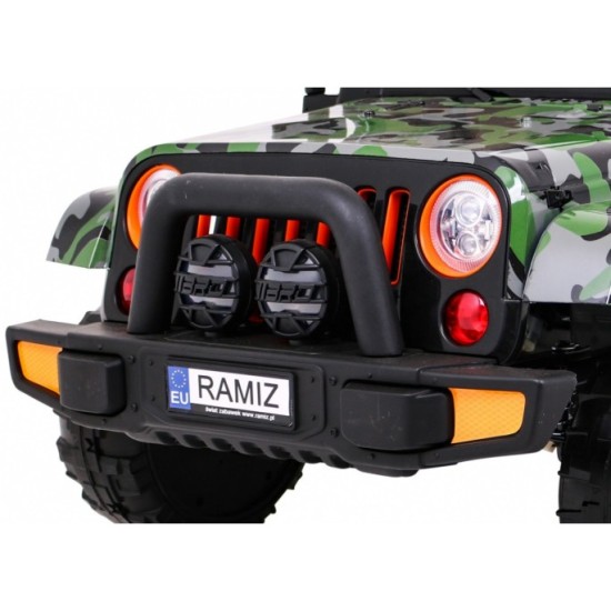 JOKO Elektrické autíčko JEEP 4x4 Terénny, penové kolesá, kožené sedadlo, USB, MP3, diaľkové ovládanie, Lakované maskáčové