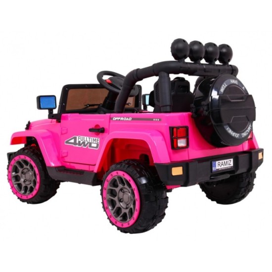 JOKO Elektrické autíčko JEEP 4x4 Terénny, penové kolesá, kožené sedadlo, USB, MP3, diaľkové ovládanie, ružové