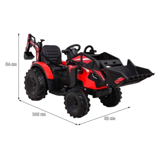 JOKO Elektrický Traktor Buggy 720-T s naberačkou, bagrom a vyklápacou vlečkou, penové kolesá, červený