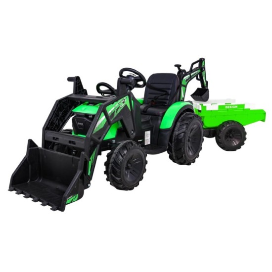JOKO Elektrický Traktor Buggy 720-T s naberačkou, bagrom a vyklápacou vlečkou, penové kolesá, zelený