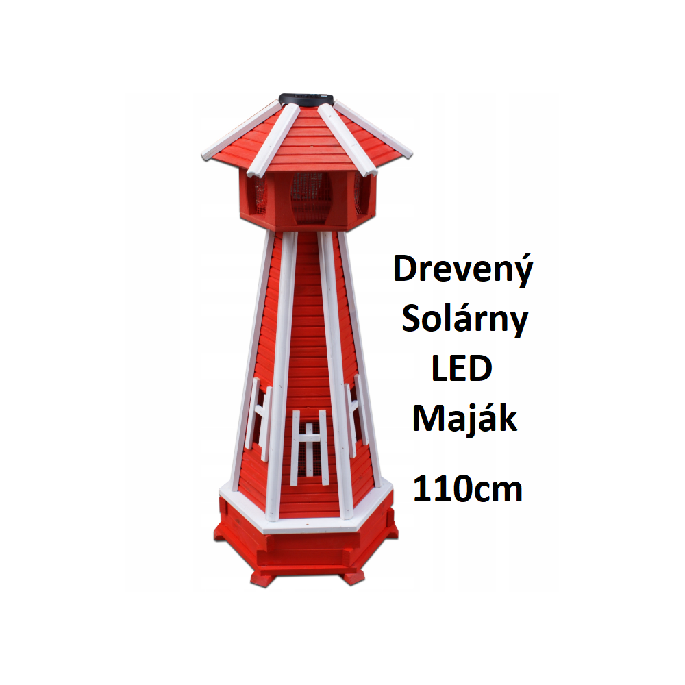 MKSTOR Dekoratívny Solárny drevený maják s LED svetlom do záhrady 110cm, červený