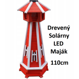 MKSTOR Dekoratívny Solárny drevený maják s LED svetlom do záhrady 110cm, červený
