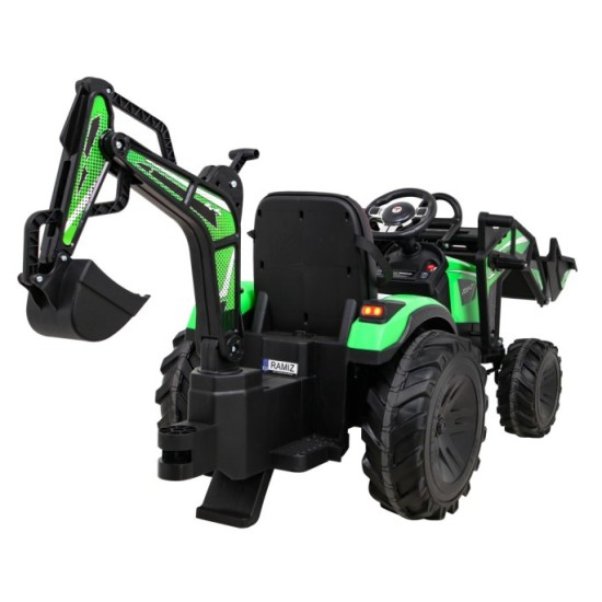 JOKO Elektrický Traktor Buggy 720-T s naberačkou, bagrom a vyklápacou vlečkou, penové kolesá, zelený