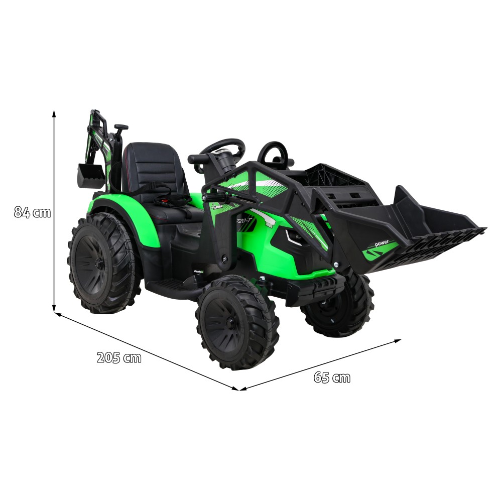 JOKO Elektrický Traktor Buggy 720-T s naberačkou, bagrom a vyklápacou vlečkou, penové kolesá, zelený