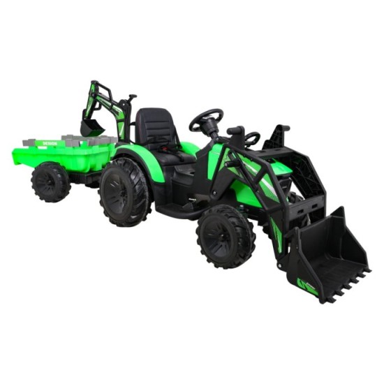 JOKO Elektrický Traktor Buggy 720-T s naberačkou, bagrom a vyklápacou vlečkou, penové kolesá, zelený