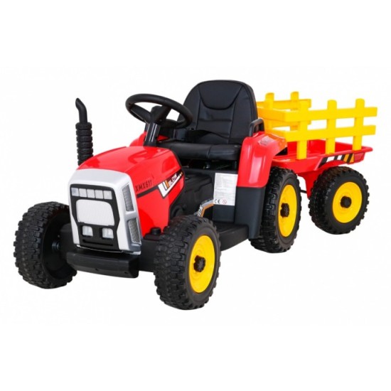 JOKO Elektrický traktor s vlečkou na drevo BLOW s diaľkovým ovládaním, penové kolesá, kožené sedadlo, Led svetlá, USB, MP3, červ