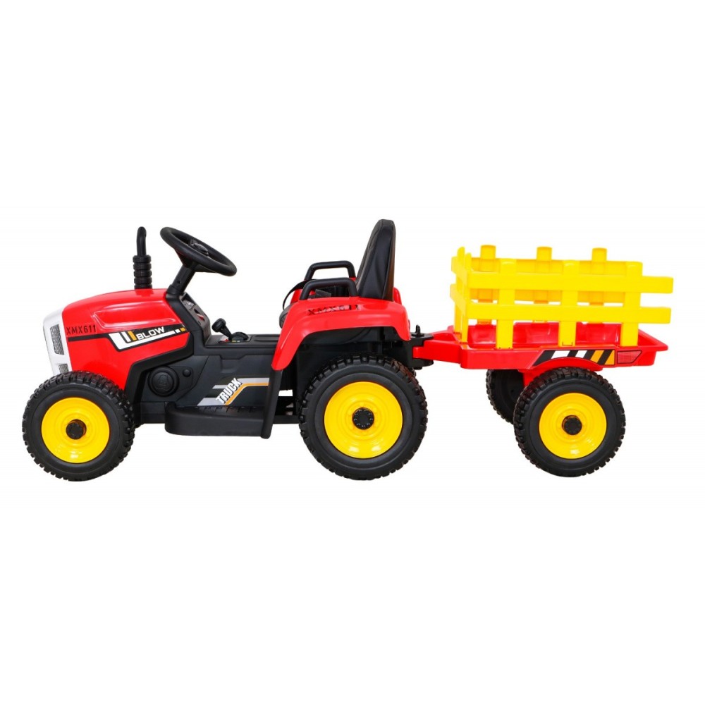 JOKO Elektrický traktor s vlečkou na drevo BLOW s diaľkovým ovládaním, penové kolesá, kožené sedadlo, Led svetlá, USB, MP3, červ
