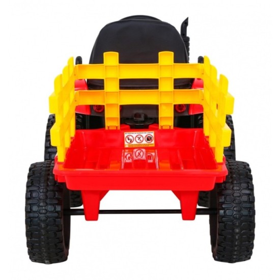 JOKO Elektrický traktor s vlečkou na drevo BLOW s diaľkovým ovládaním, penové kolesá, kožené sedadlo, Led svetlá, USB, MP3, červ