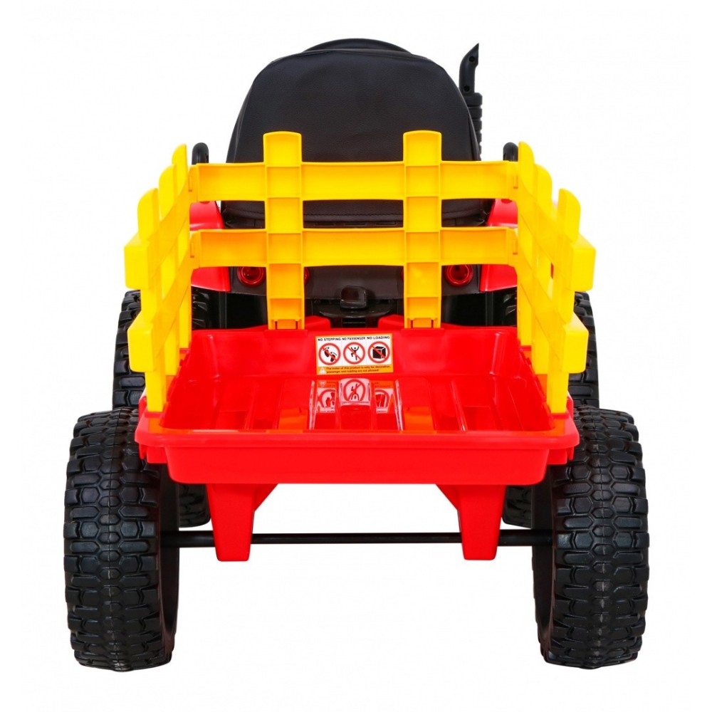 JOKO Elektrický traktor s vlečkou na drevo BLOW s diaľkovým ovládaním, penové kolesá, kožené sedadlo, Led svetlá, USB, MP3, červ