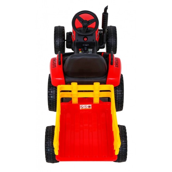 JOKO Elektrický traktor s vlečkou na drevo BLOW s diaľkovým ovládaním, penové kolesá, kožené sedadlo, Led svetlá, USB, MP3, červ