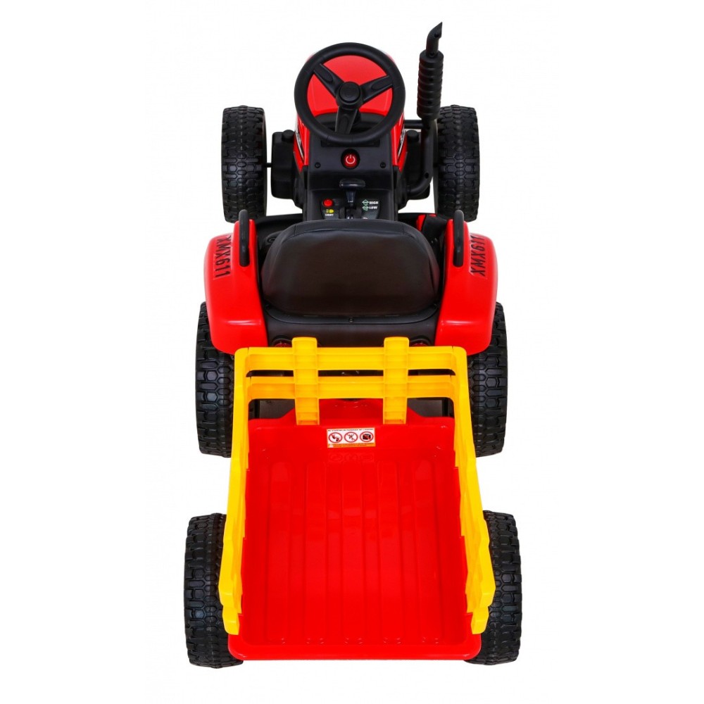 JOKO Elektrický traktor s vlečkou na drevo BLOW s diaľkovým ovládaním, penové kolesá, kožené sedadlo, Led svetlá, USB, MP3, červ