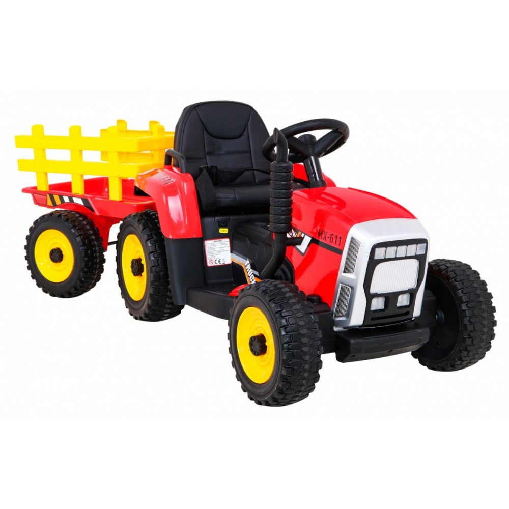 JOKO Elektrický traktor s vlečkou na drevo BLOW s diaľkovým ovládaním, penové kolesá, kožené sedadlo, Led svetlá, USB, MP3, červ