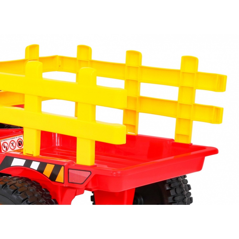 JOKO Elektrický traktor s vlečkou na drevo BLOW s diaľkovým ovládaním, penové kolesá, kožené sedadlo, Led svetlá, USB, MP3, červ