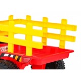 JOKO Elektrický traktor s vlečkou na drevo BLOW s diaľkovým ovládaním, penové kolesá, kožené sedadlo, Led svetlá, USB, MP3, červ
